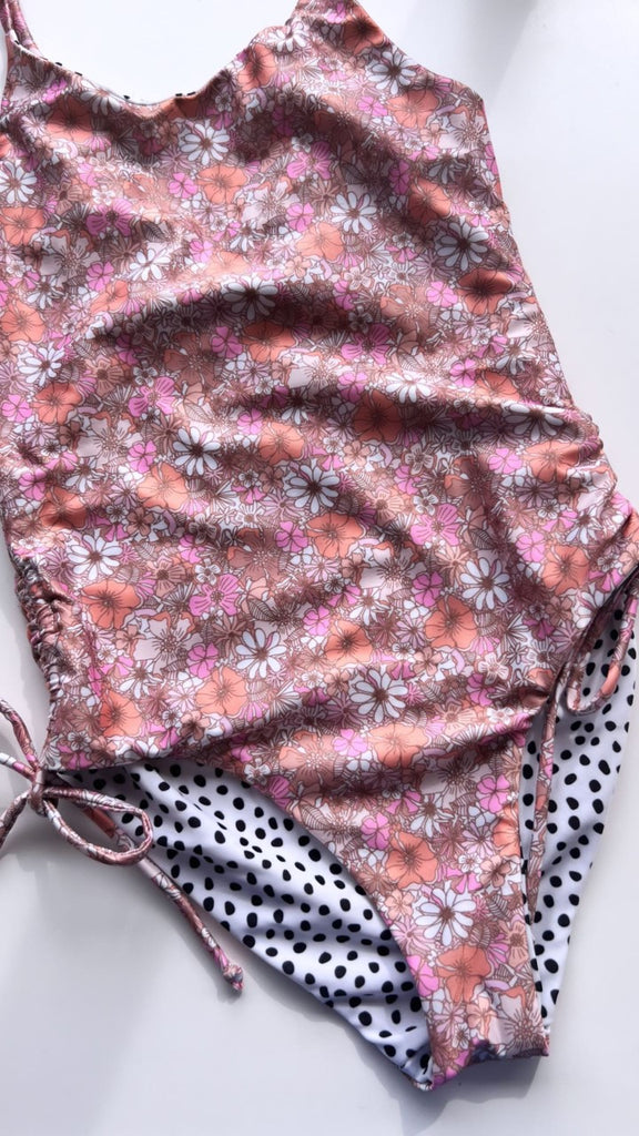 Recycled Polyester Reversible One Piece - Floral & Ink Spot